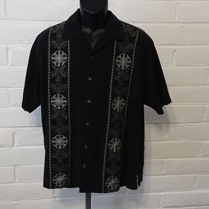 Tommy Bahama Hawaiian Shirt Large Black Silk